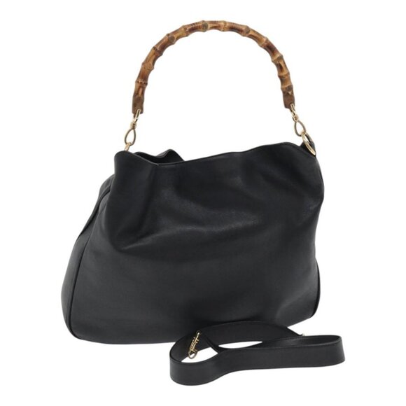 GUCCI Bamboo Hand Bag Leather 2way Black Auth - Picture 1 of 16